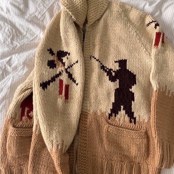 Cowichan hunting sweater - vintage wool- Cream and Tan Women's Sweater - Picture 3 of 8